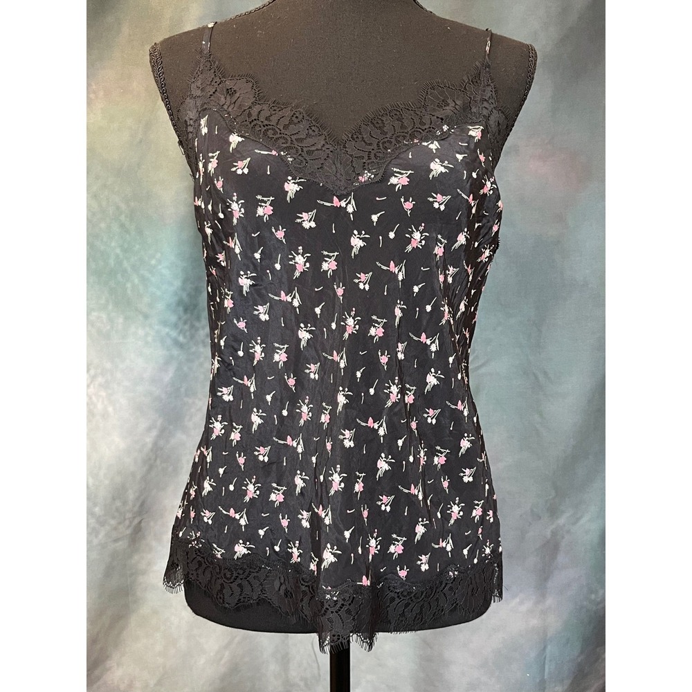 Victoria's Secret Black Floral Lace Trim Cami Tank Top Women's Small